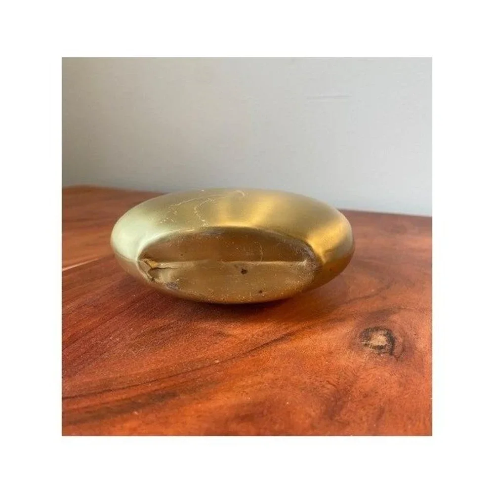 Brass Oval Metal Bud Vase Mid Century Modern Round Pebble Vase Minimalist 4in